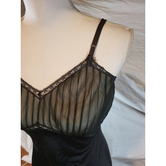 VINTAGE ROGERS RUN-PROOF - WOMENS 32 - Black GODDESS NIGHT GOWN Lace - Picture 2 of 7